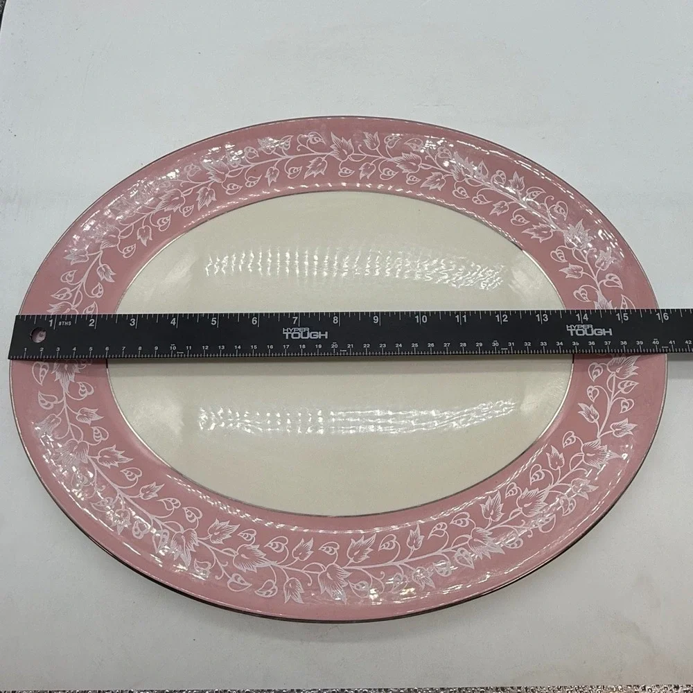 Flintridge China Pink White Floral Vine Oval Serving Platter California MCM‎ Vtg